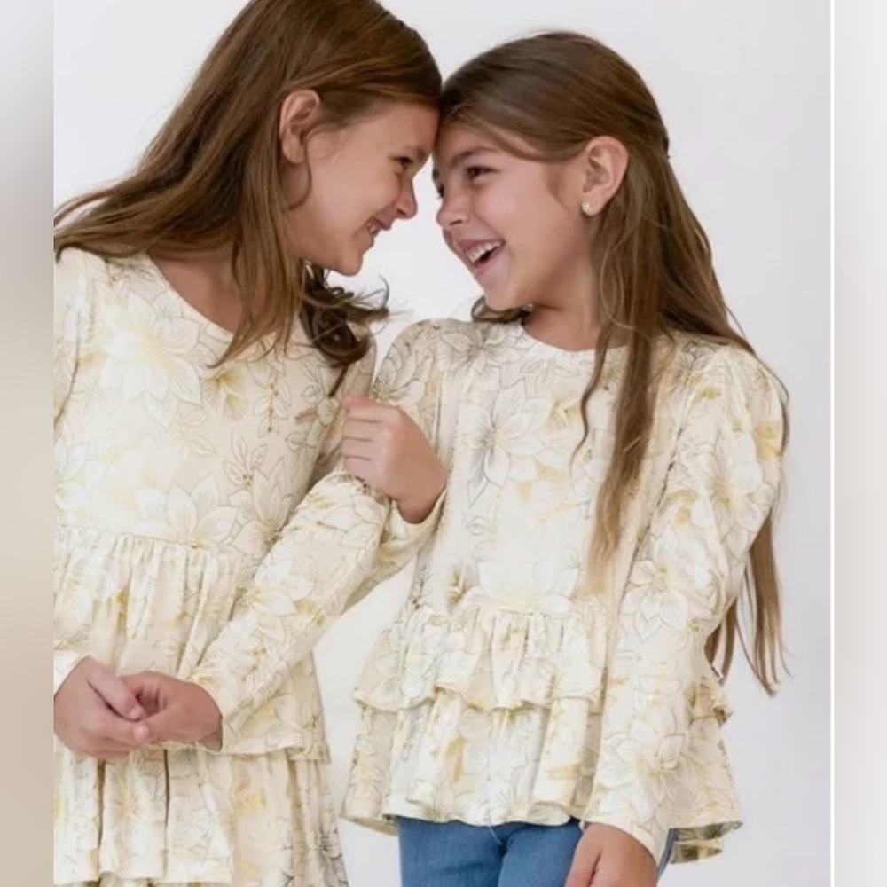 Little Sleepies golden blooms peplum tee size 5
